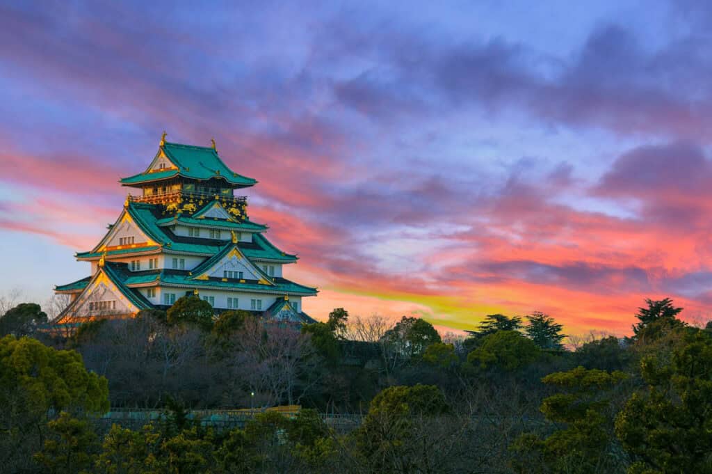Sunset at Osaka Castle in Osaka, Japan
