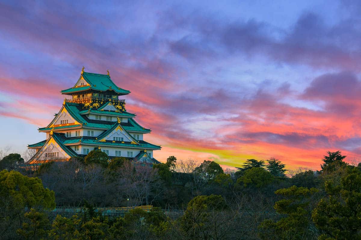 Sunset at Osaka Castle in Osaka, Japan
