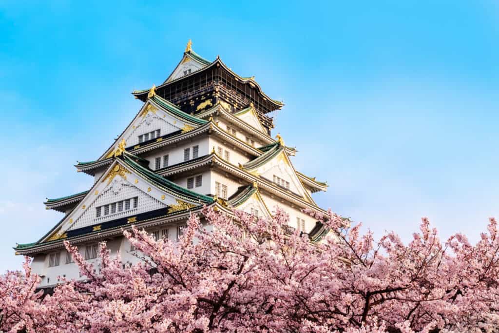 Osaka Castle in Japan in the spring